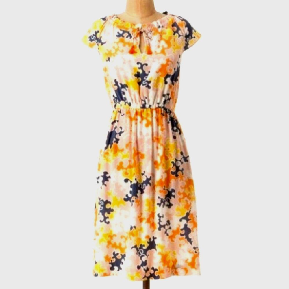 Anthropologie Vanessa Virginia Silk Abstract Print Midi Dress Orange Blue Boho 2